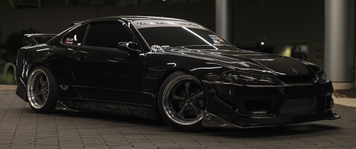 Black Nissan Silvia S15 with custom body kit