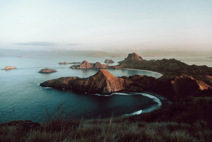 Islands in the ocean at sunrise