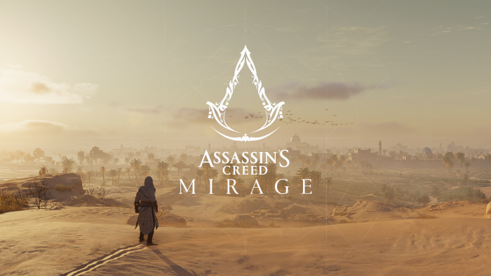 Assassin's Creed Mirage desert landscape with character