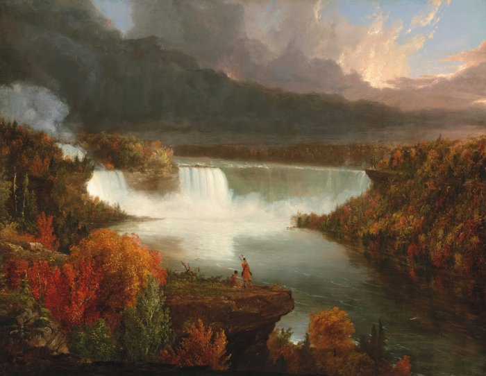 Niagara Falls in Autumn with Indigenous Figures