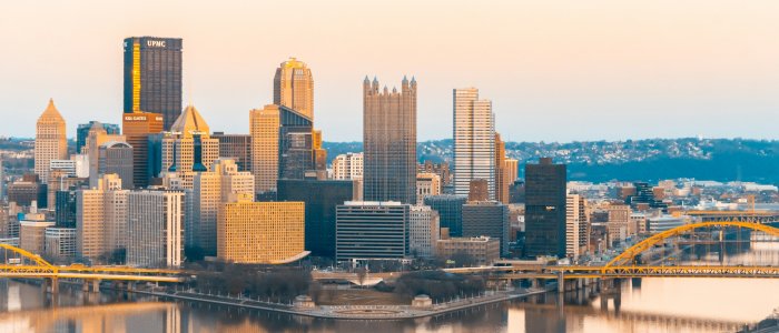 Pittsburgh skyline with bridges and river