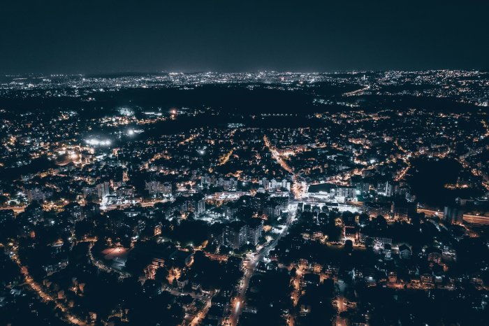 Aerial View of a City at Night