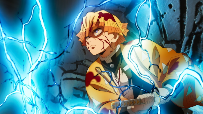 Zenitsu Agatsuma with lightning in Demon Slayer