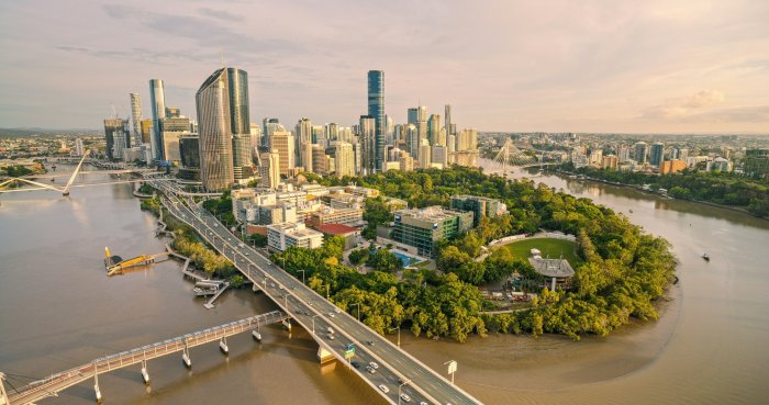 Brisbane City Skyline and River at Sunset