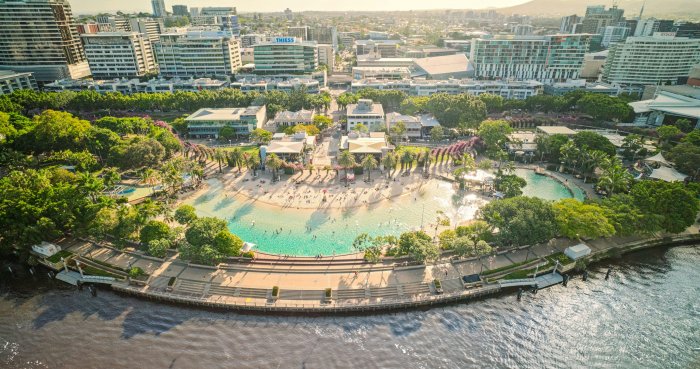 Streets Beach and South Bank Parklands in Brisbane City