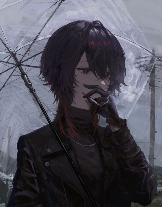 Anime character with umbrella smoking cigarette