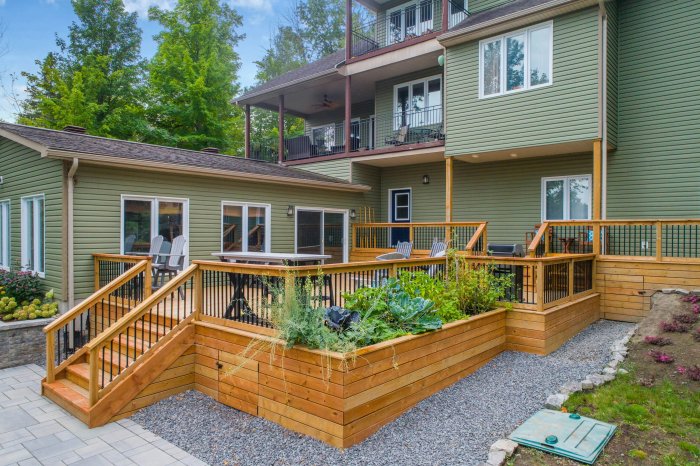 Modern house with multi-level deck and garden