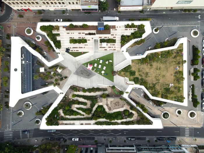 Aerial view of Prahran Square urban park