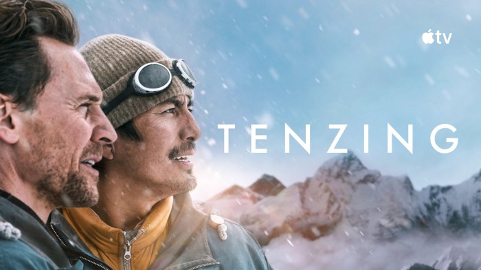 Tenzing movie poster with two men on a snowy mountain