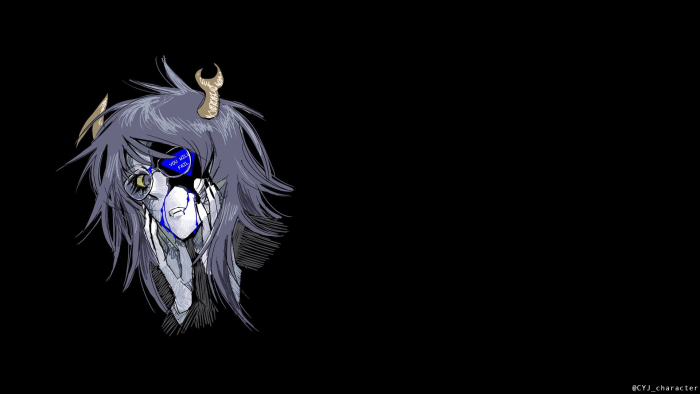 Anime character with blue digital tears and horns