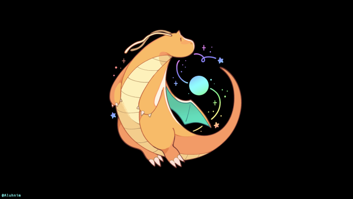 Dragonite with a celestial orb and stars