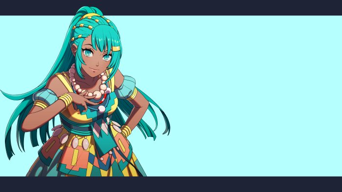 Anime girl with turquoise hair and colorful outfit