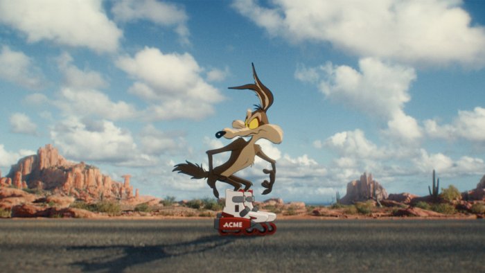 Wile E. Coyote on roller skates in the desert