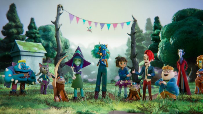 Monster Mia characters in a forest clearing