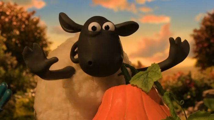 Shaun the Sheep with a pumpkin