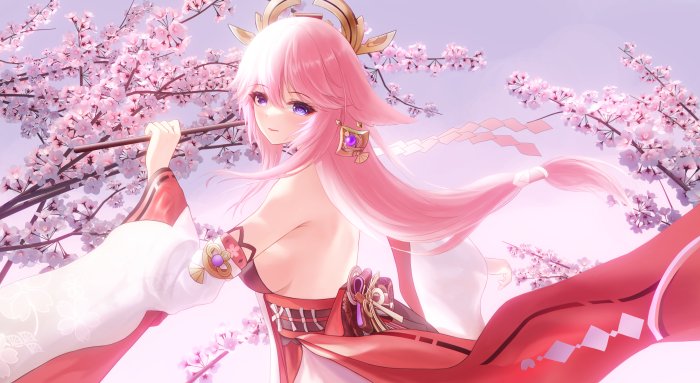 Yae Miko with Cherry Blossoms