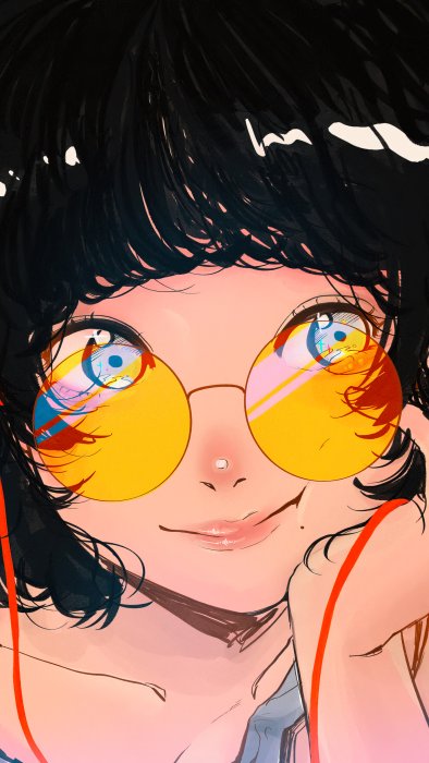 Anime girl with yellow sunglasses and headphones
