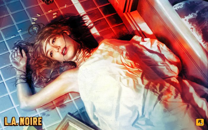 L.A. Noire: Woman lying on tiled floor with pills