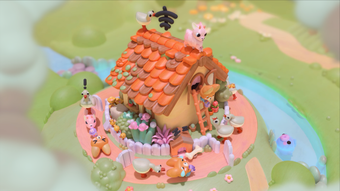 Cute claymation farm with animals and a house