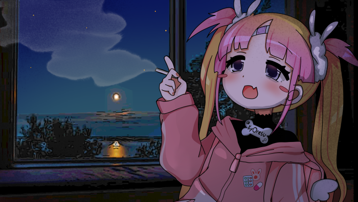 KyOresu smoking by the window at night