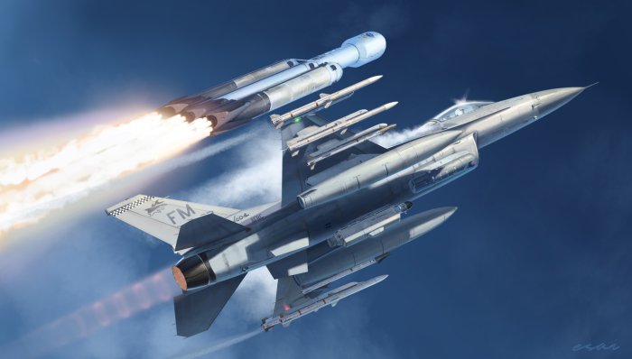 F-16 Fighter Jet and Rocket Launch