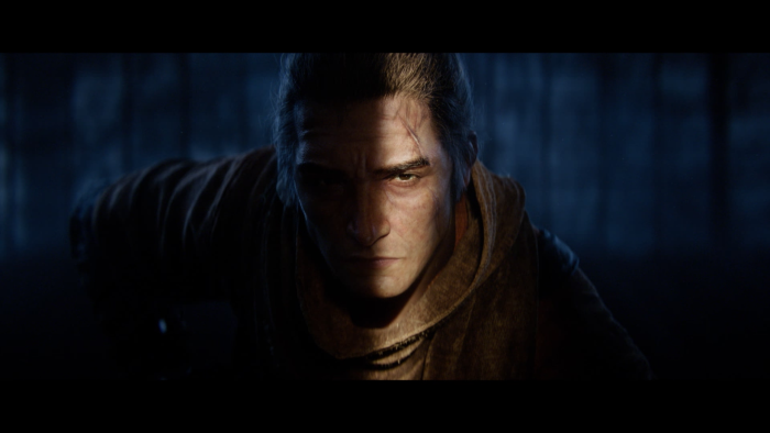 Man with scar in dark forest