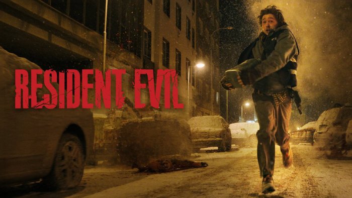 Resident Evil movie poster with man running