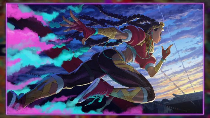 Ekko from League of Legends running through colorful smoke