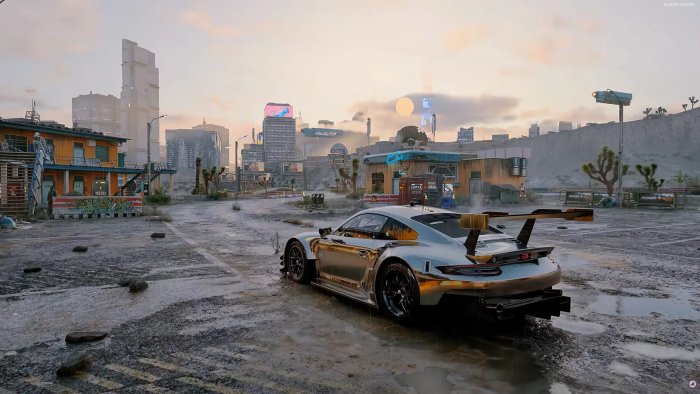 Cyberpunk Porsche in a Desert Cityscape
