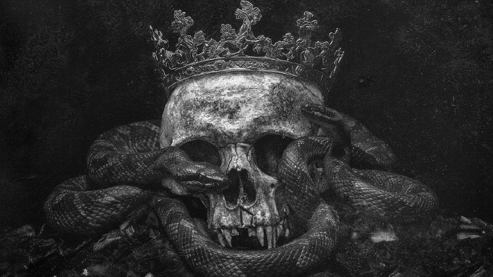 Skull with Crown and Snakes