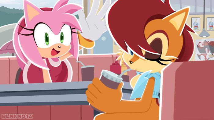 Amy Rose and Sally Acorn at a diner