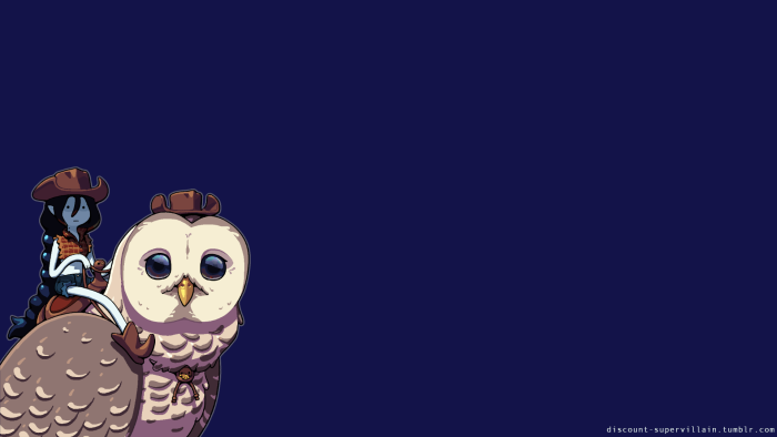 Marceline riding an owl with cowboy hats
