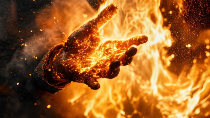 Hand engulfed in flames