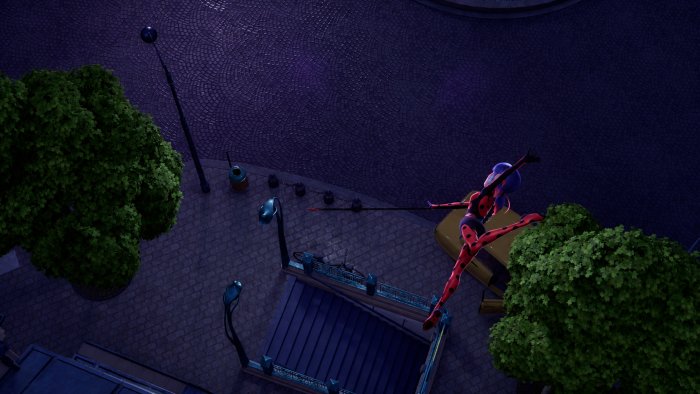 Ladybug leaps over a tree at night