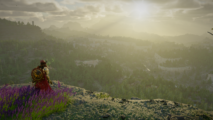 Assassin's Creed Valhalla character overlooking a valley