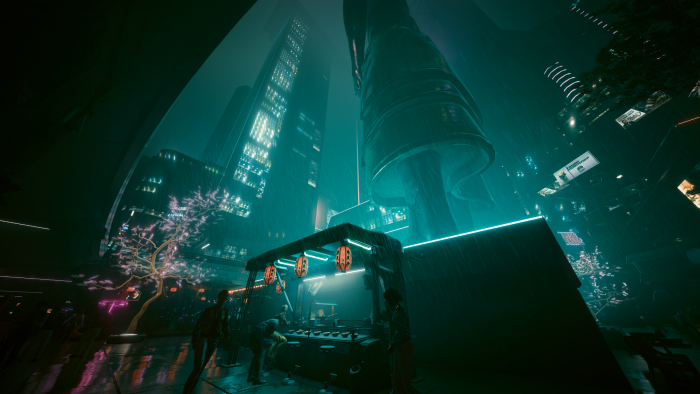 Cyberpunk City Street Food Stall at Night