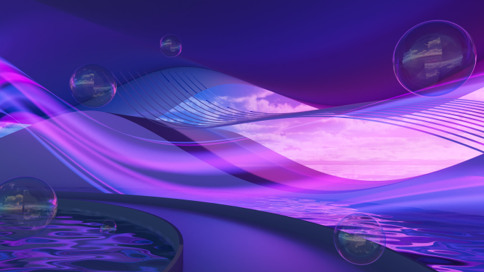 Surreal purple and pink abstract landscape with bubbles