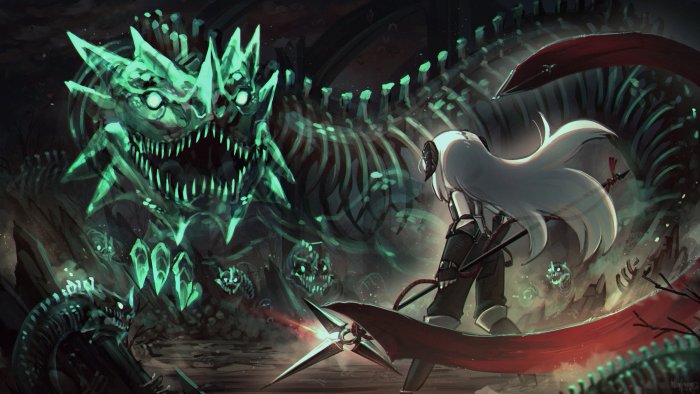 Anime Girl Fights Undead Dragon in Dark Fantasy Realm