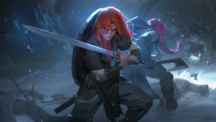Viking warriors in a snowy battle