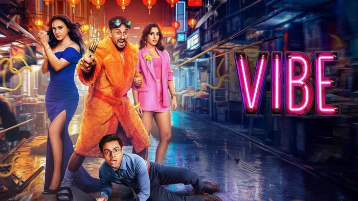Vibe movie poster with four people and neon sign