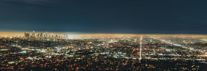 Aerial view of a city at night