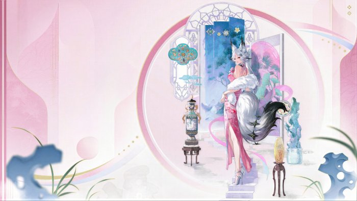 Anime Fox Girl in Pink Dress with Fur Trim