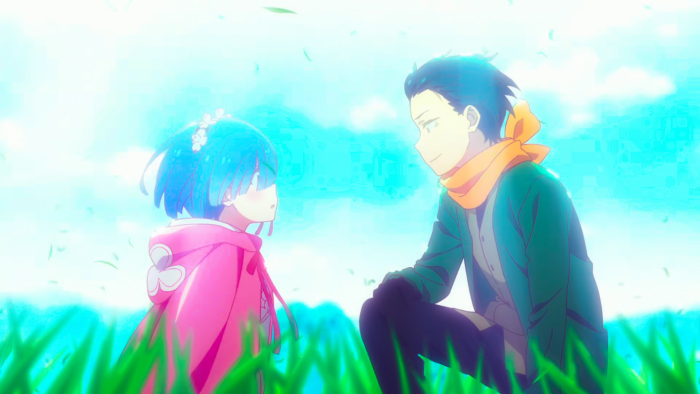 Rem and Subaru in a grassy field, Re:Zero