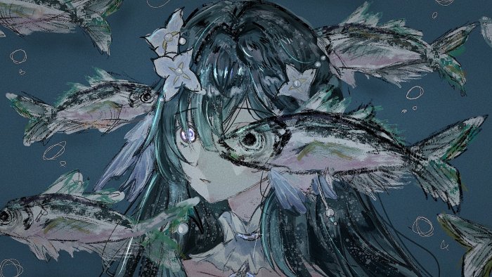 Anime girl surrounded by fish