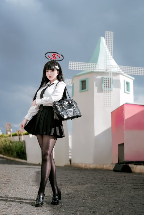 Anime Girl in School Uniform with Halo and Windmill