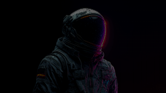Astronaut with glitch effect in dark space