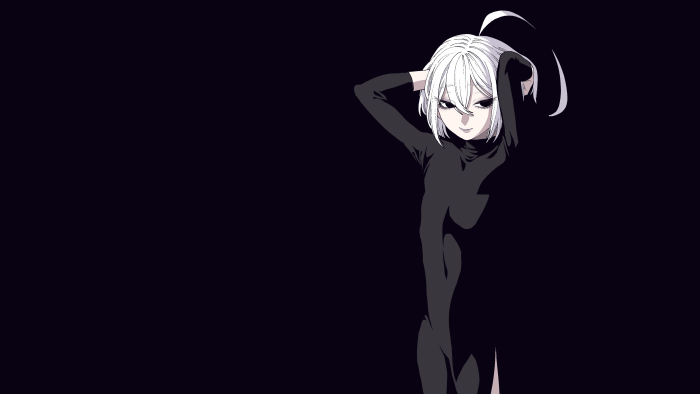 Anime girl with white hair in black outfit