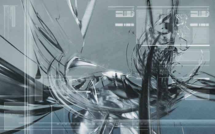 Abstract metallic forms with digital interface elements