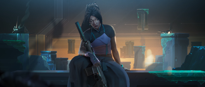 Sage from Valorant holding a sniper rifle