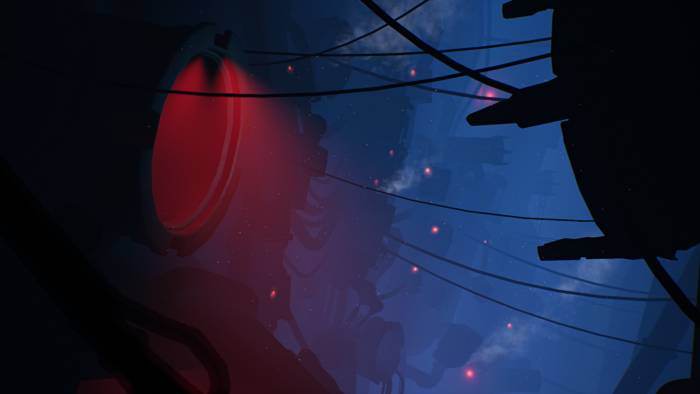 Dark Sci-Fi Industrial Scene with Red Light